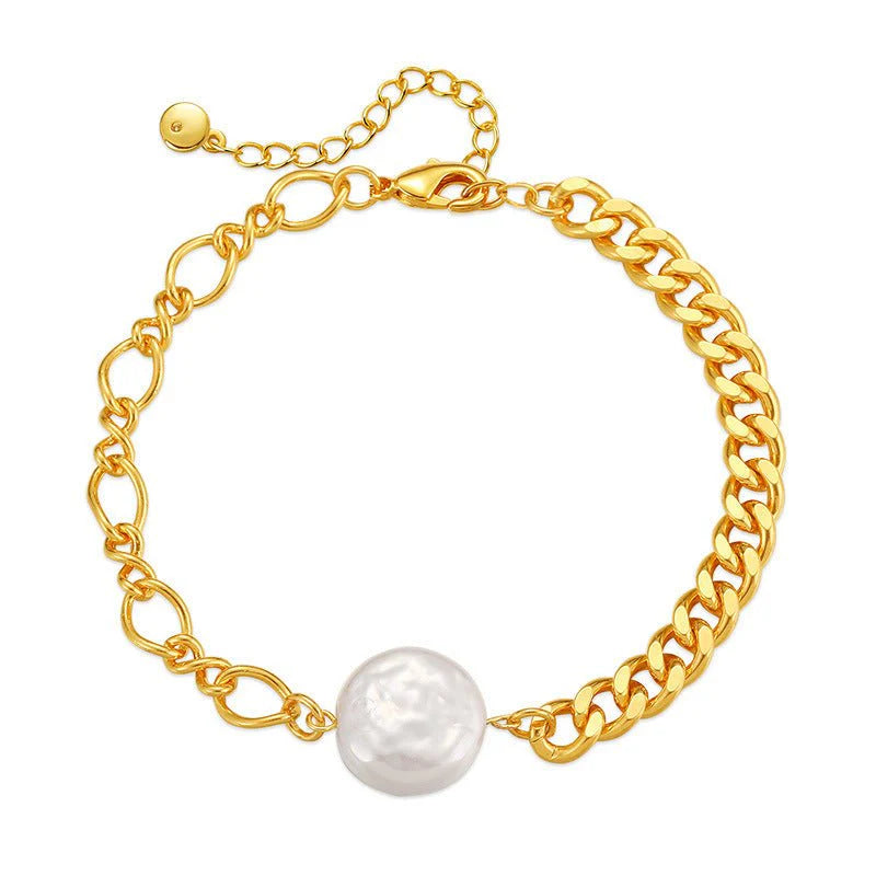 Handmade Pearl Stitching Shell Bracelet – Trendy Irregular Design