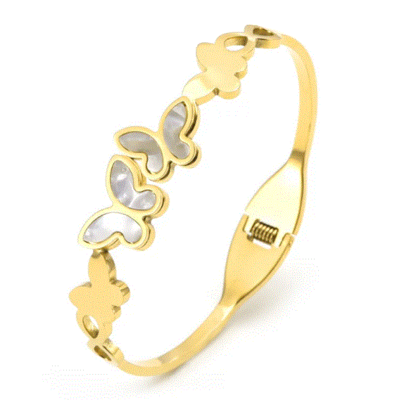 Luxury Butterfly Design Stainless Steel Bracelet – Pearl Accent Bangle
