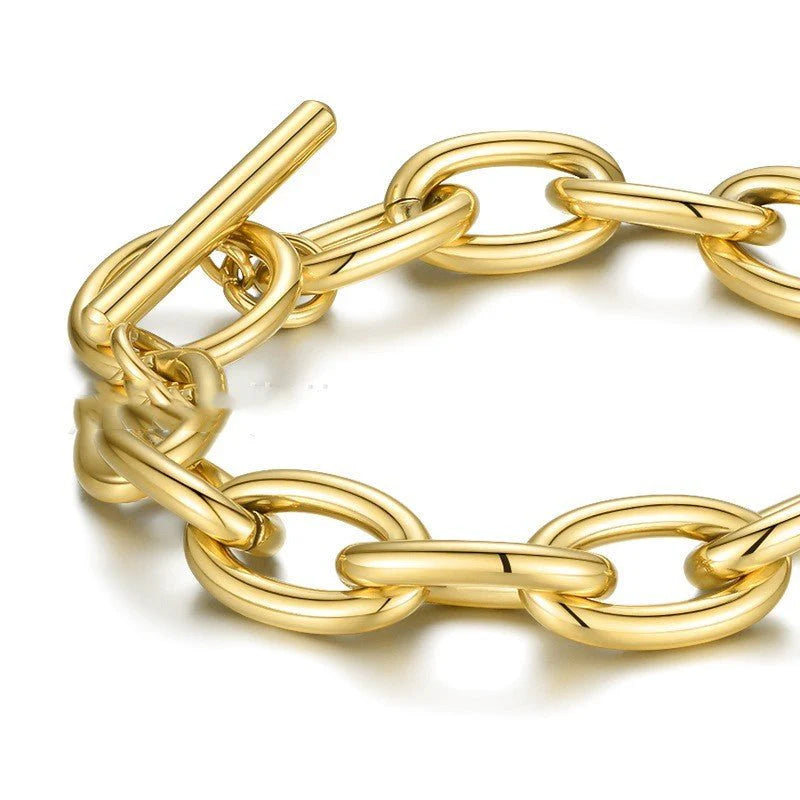 Luxury Heavy Link Bracelet | 14K Gold Titanium Steel Statement Piece