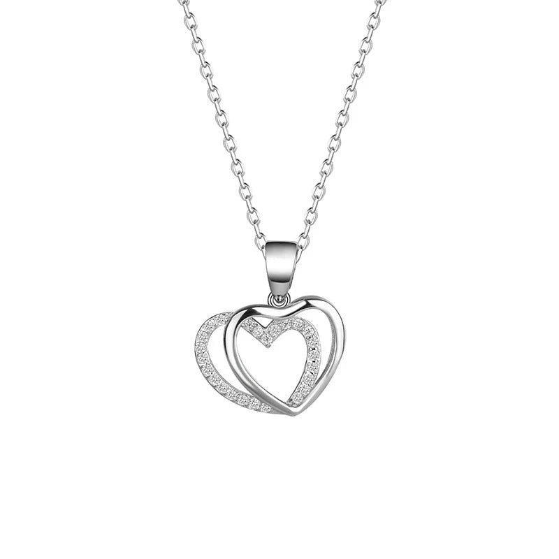 Luxury Sterling Silver Interlocking Hearts Necklace – Romantic Gift for Her"