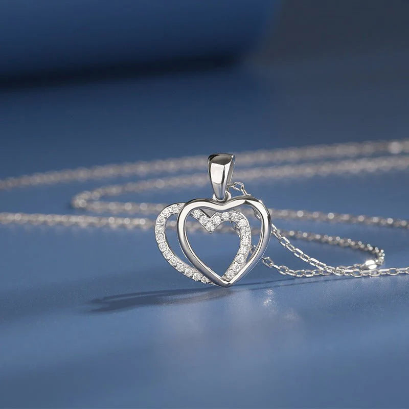 Luxury Sterling Silver Interlocking Hearts Necklace – Romantic Gift for Her"
