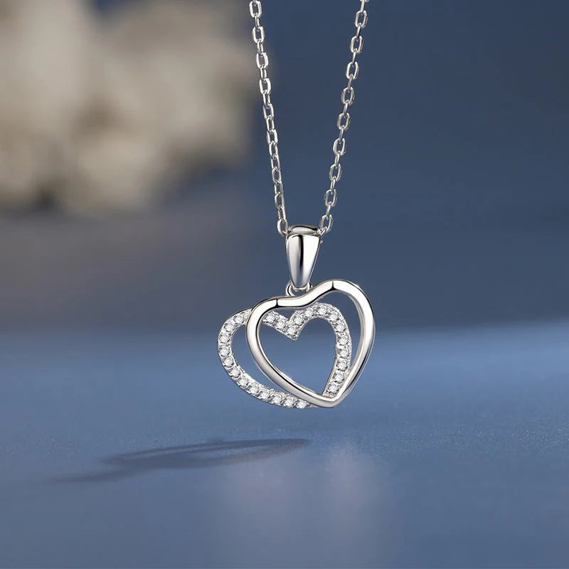 Luxury Sterling Silver Interlocking Hearts Necklace – Romantic Gift for Her"