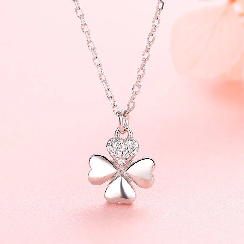 Premium 925 Sterling Silver Four-Leaf Clover Pendant – Romantic & Elegant Clavicle Jewelry