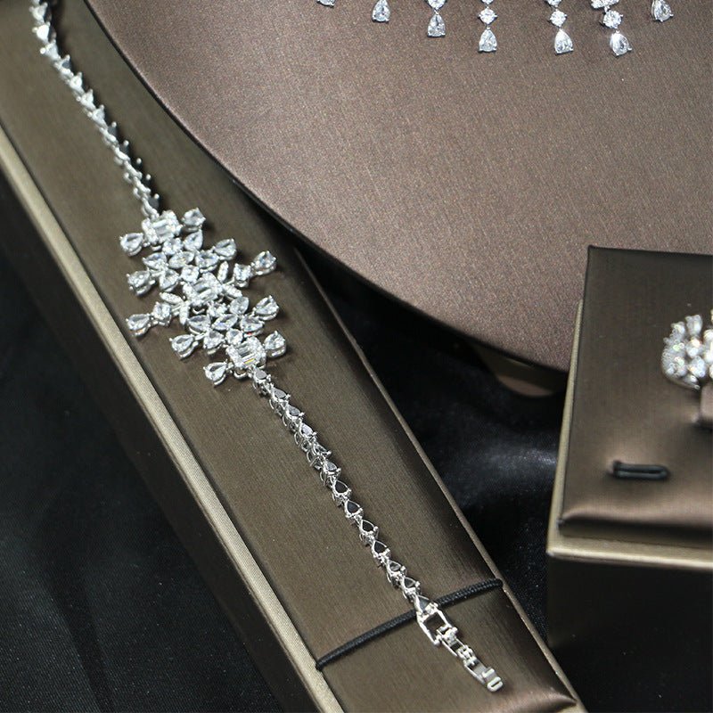 Elegant Wedding Zircon Jewelry Set – Necklace, Earrings, Bracelet & Ring for Brides