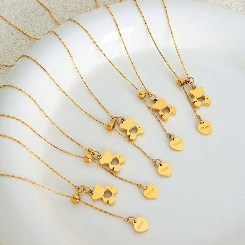 Luxury Gold Bear Pendant Necklace – Delicate Lariat Jewelry for Girls & Women