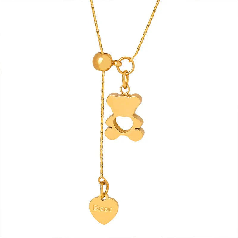 Luxury Gold Bear Pendant Necklace – Delicate Lariat Jewelry for Girls & Women