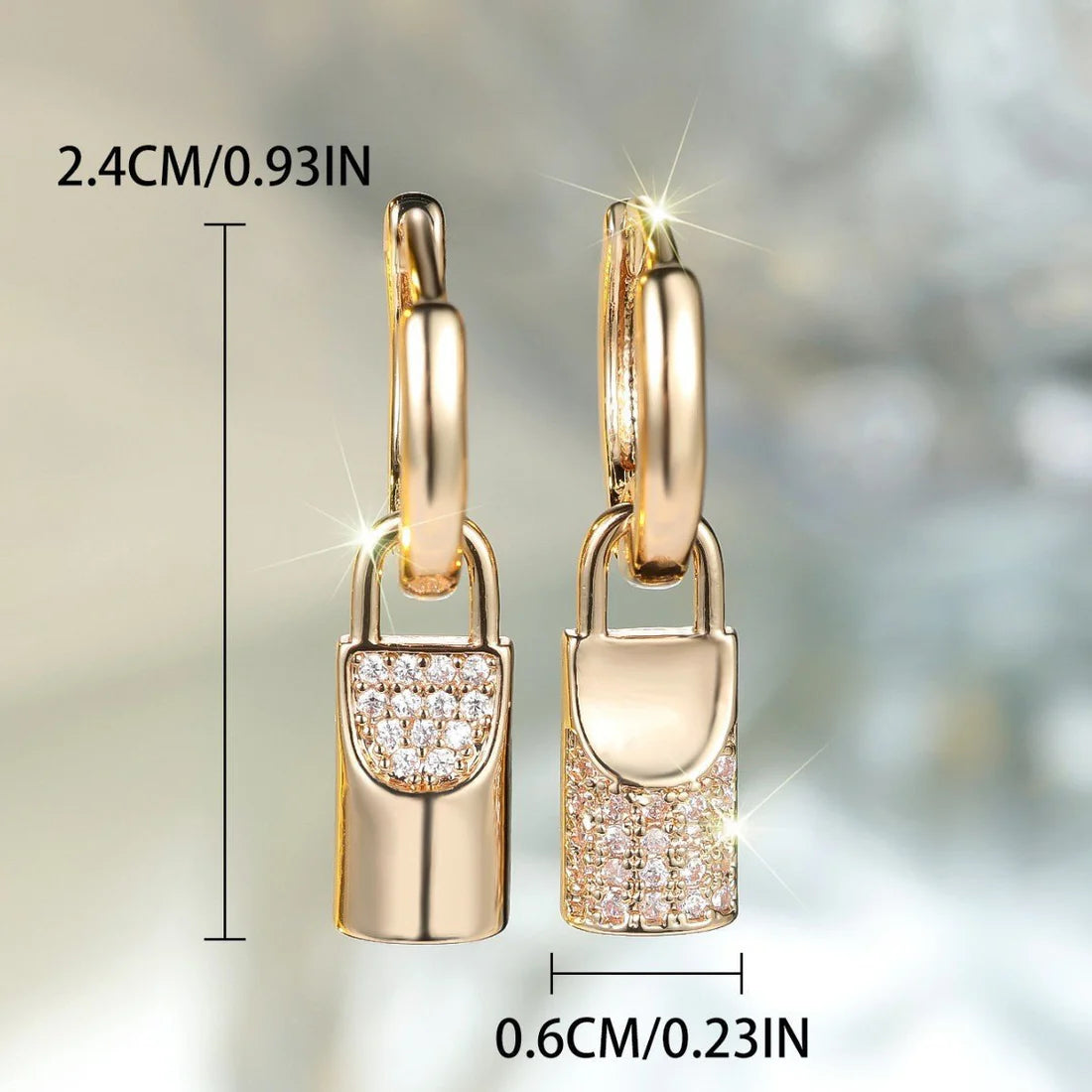 Luxury Champagne Gold Padlock Drop Earrings with Crystal Detailing