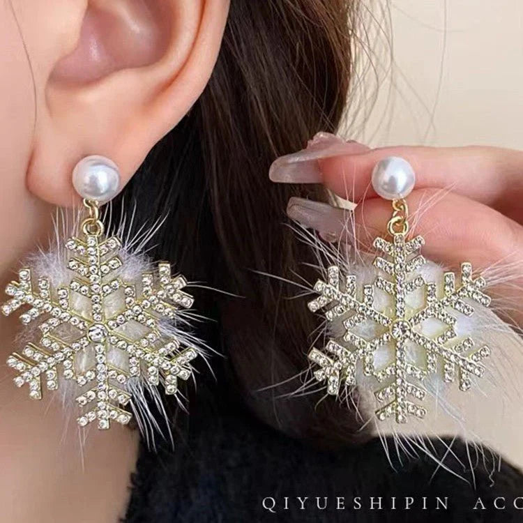 Luxury Snowflake Crystal Earrings with Pearl and Plush Accent for Women