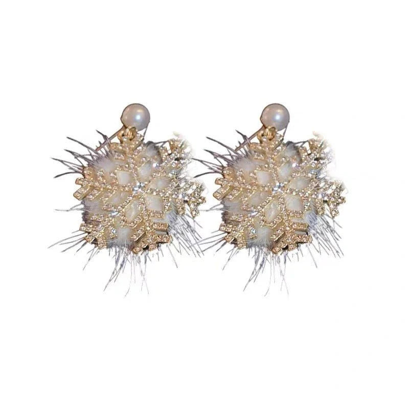 Luxury Snowflake Crystal Earrings with Pearl and Plush Accent for Women