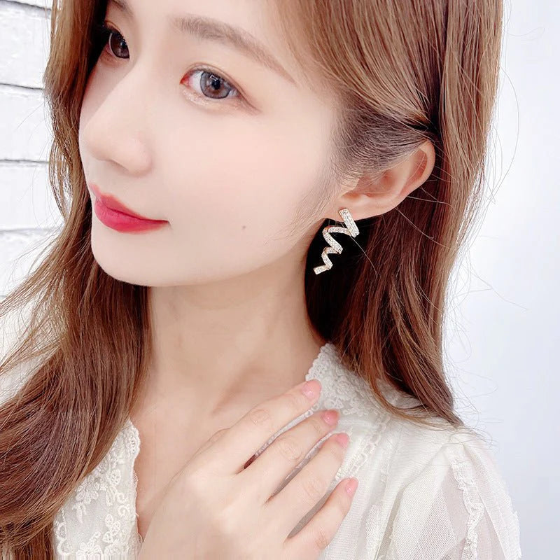Trendy Cold Wind Spiral Earrings with Sparkling Zircon Stones