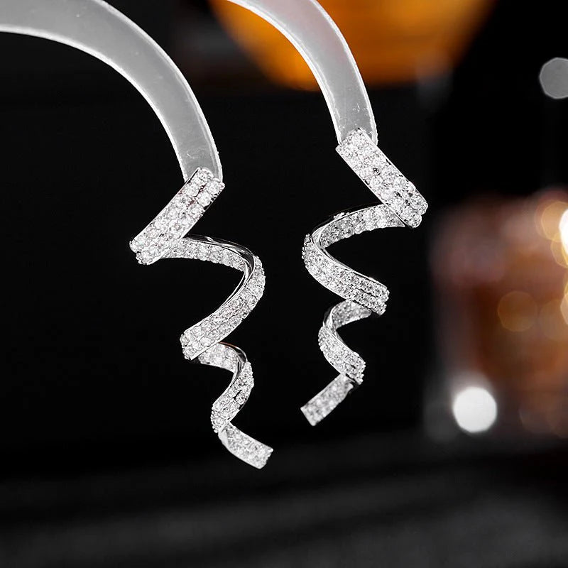 Trendy Cold Wind Spiral Earrings with Sparkling Zircon Stones