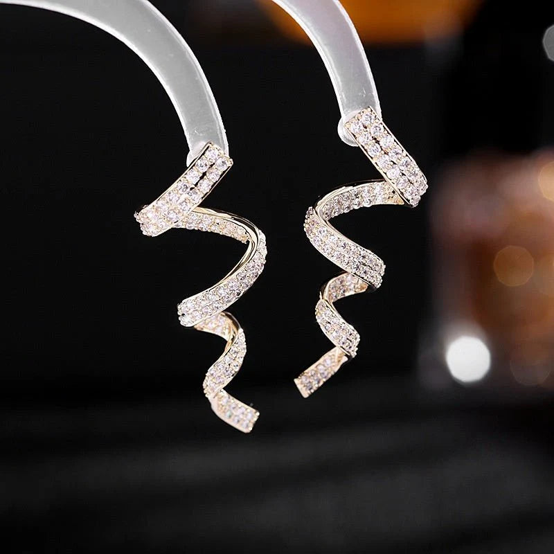 Trendy Cold Wind Spiral Earrings with Sparkling Zircon Stones