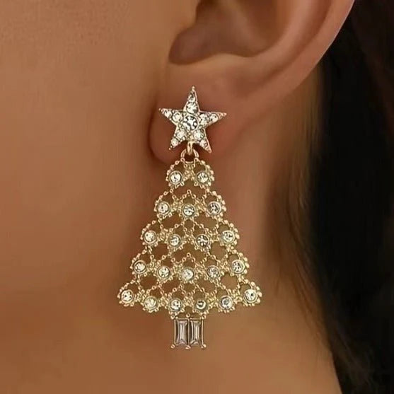 Elegant Holiday Crystal Christmas Tree Earrings Gift for Her