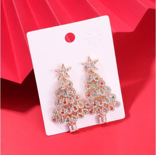 Elegant Holiday Crystal Christmas Tree Earrings Gift for Her