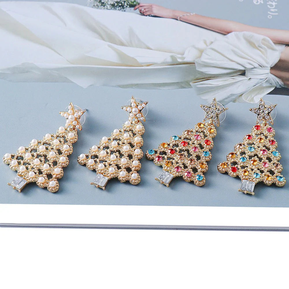 Elegant Holiday Crystal Christmas Tree Earrings Gift for Her