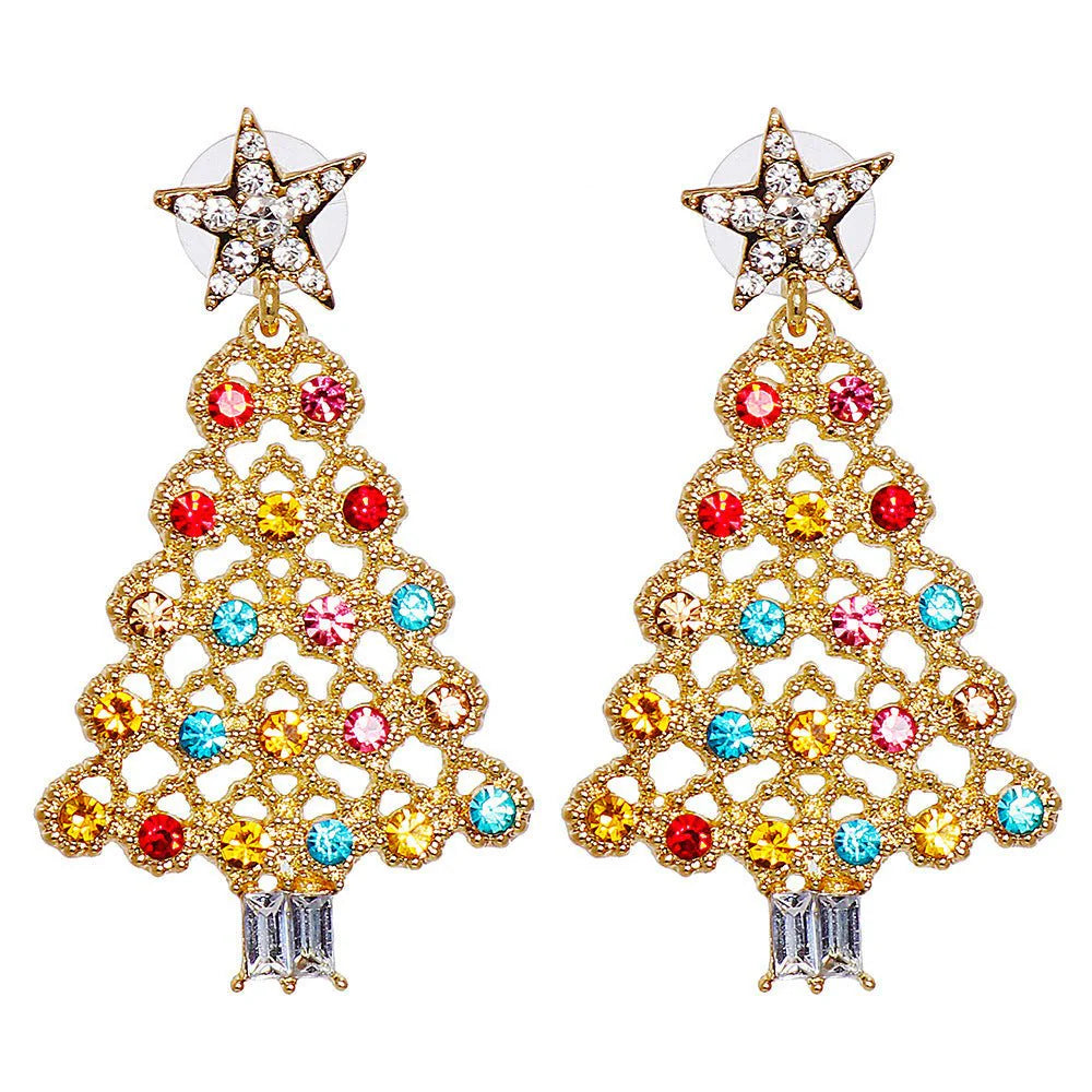 Elegant Holiday Crystal Christmas Tree Earrings Gift for Her