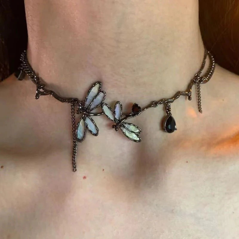 Luxury Black Dragonfly Necklace – Chic Clavicle Chain Jewelry for Women