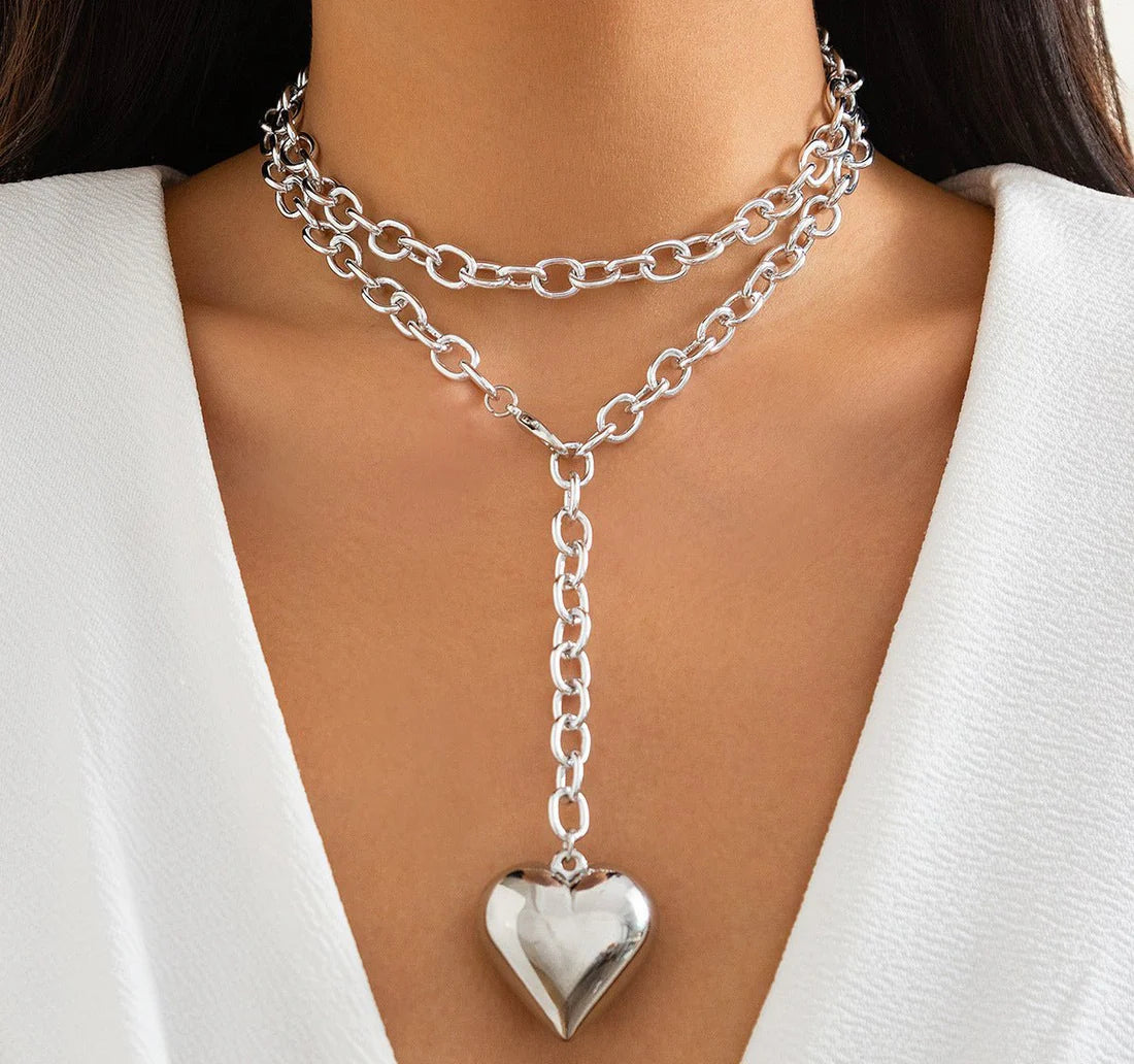 Romantic Gold Heart Necklace – Long Chain Love Pendant