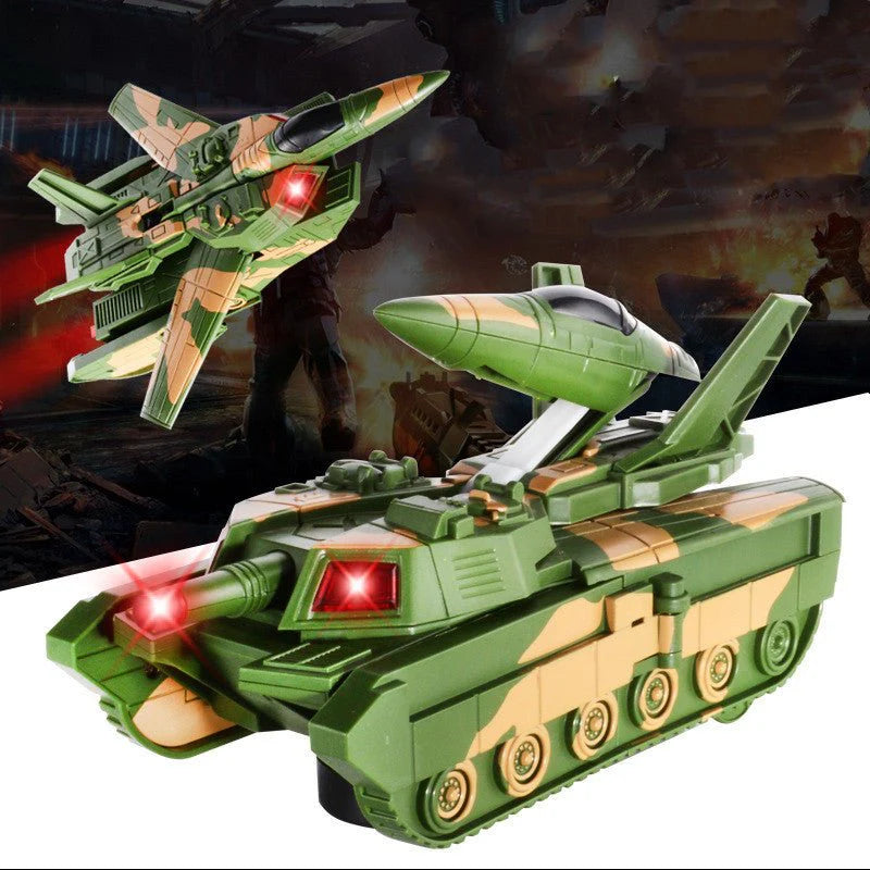 "Electric Transforming Army Tank Car – Voice Control, Light Effects & Action Play Toy"