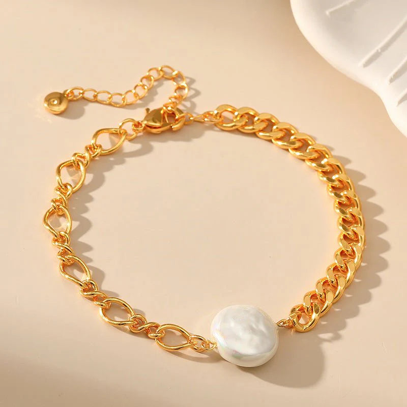 Handmade Pearl Stitching Shell Bracelet – Trendy Irregular Design