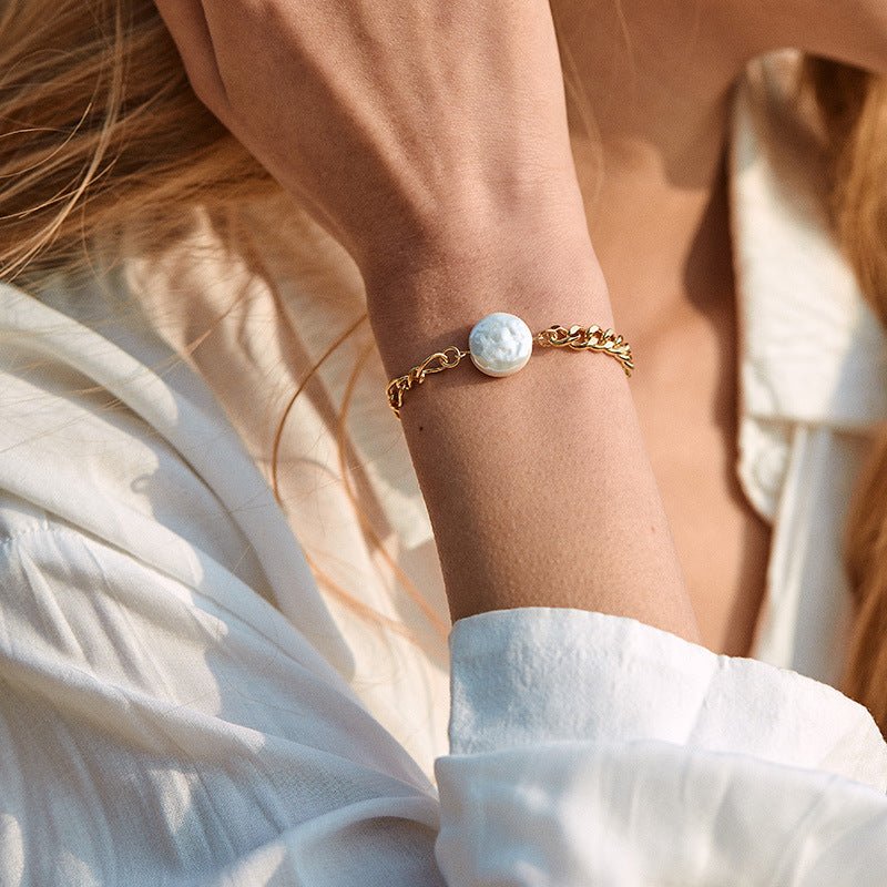 Handmade Pearl Stitching Shell Bracelet – Trendy Irregular Design