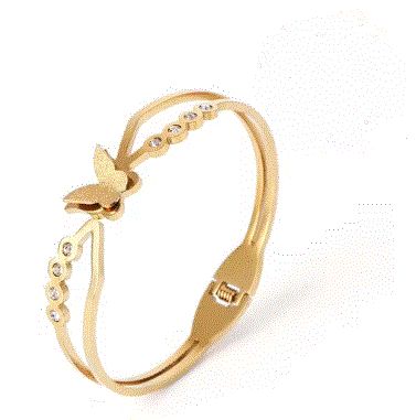 Delicate Crystal Butterfly Bracelet – Fashion Gold Bangle for Women