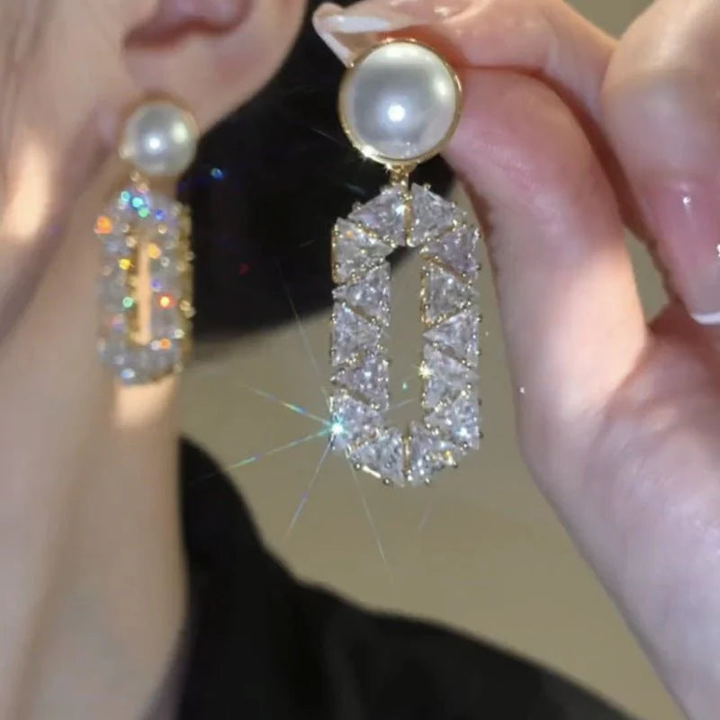Exclusive Oval Diamond Drop Earrings with Refined Pearl Elegance