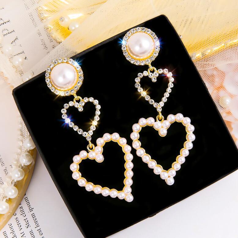 Romantic Double Heart Pearl Statement Earrings