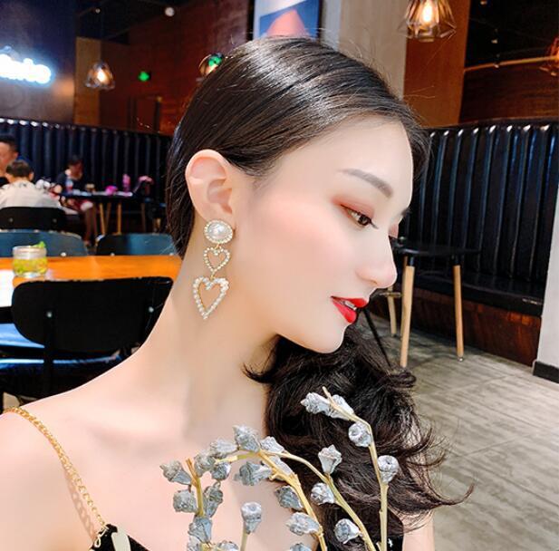 Romantic Double Heart Pearl Statement Earrings