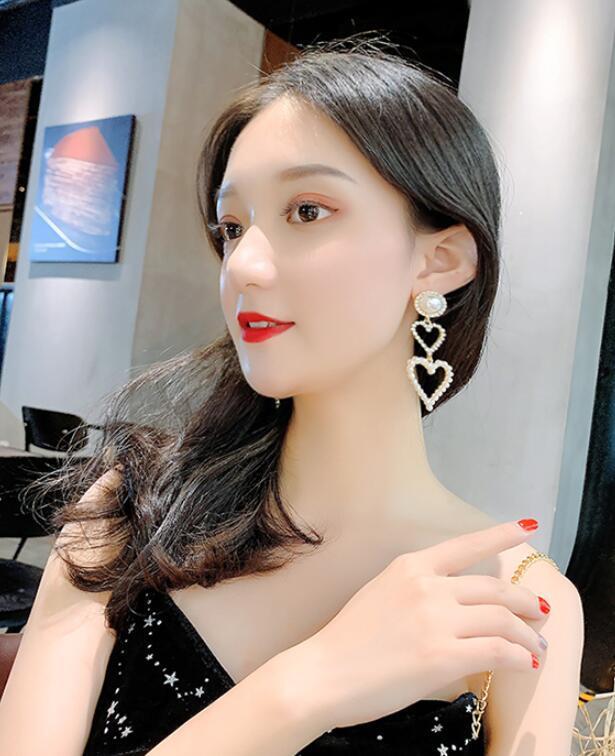 Romantic Double Heart Pearl Statement Earrings