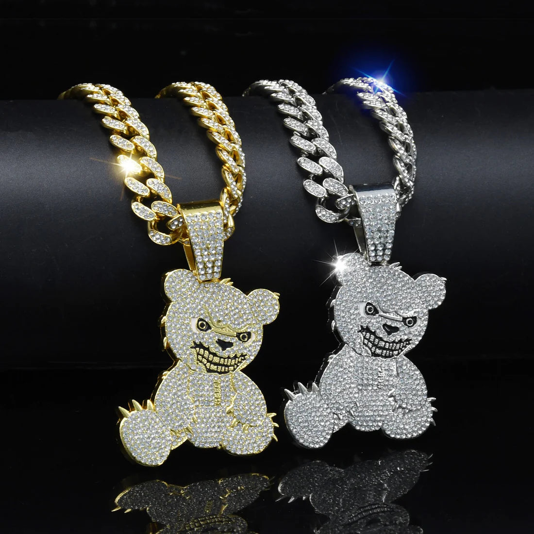 Luxury Iced Bear Necklace – Men’s Hip Hop Bling Pendant with Cuban Link Chain
