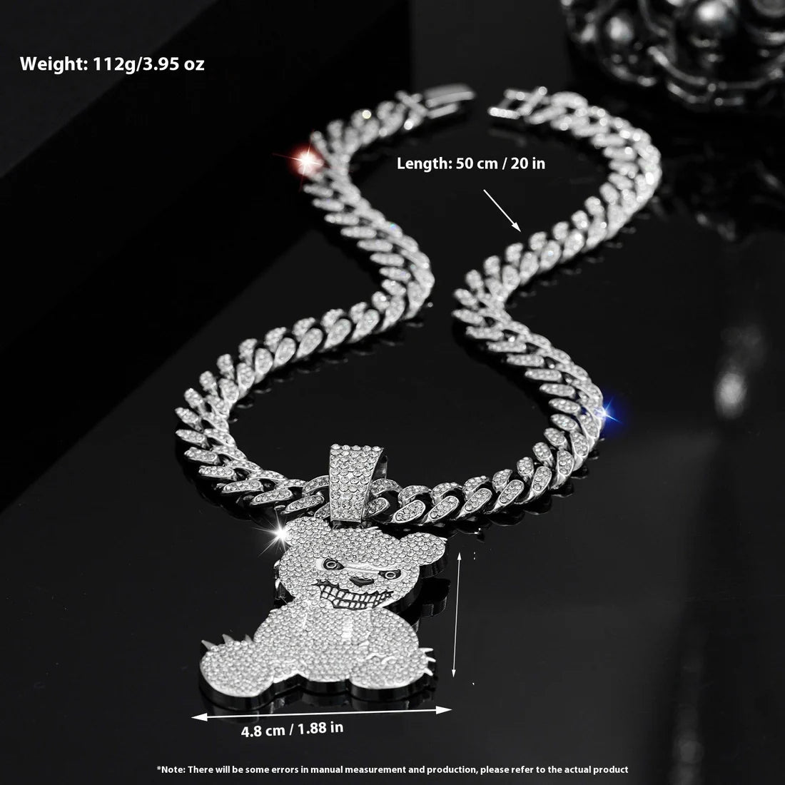 Luxury Iced Bear Necklace – Men’s Hip Hop Bling Pendant with Cuban Link Chain