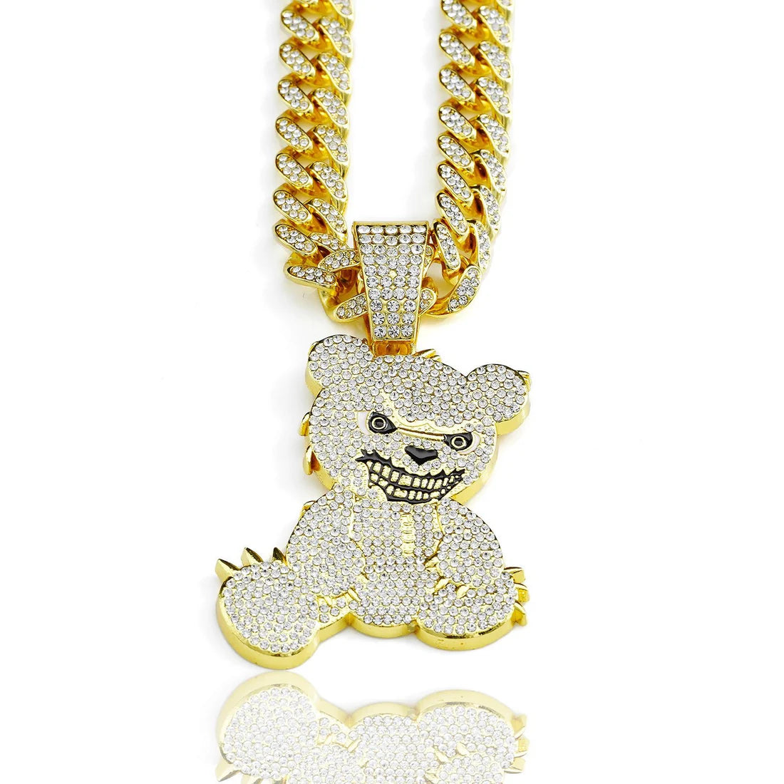 Luxury Iced Bear Necklace – Men’s Hip Hop Bling Pendant with Cuban Link Chain