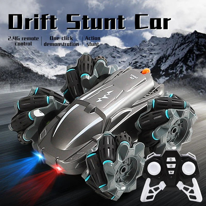 "Double-Sided RC Stunt Car – 360° Rotating Drift Car with Lights & Rechargeable Battery"