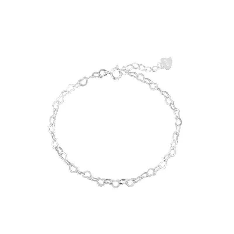 S925 Sterling Silver Heart Link Bracelet – Minimalist Romantic Jewelry for Women
