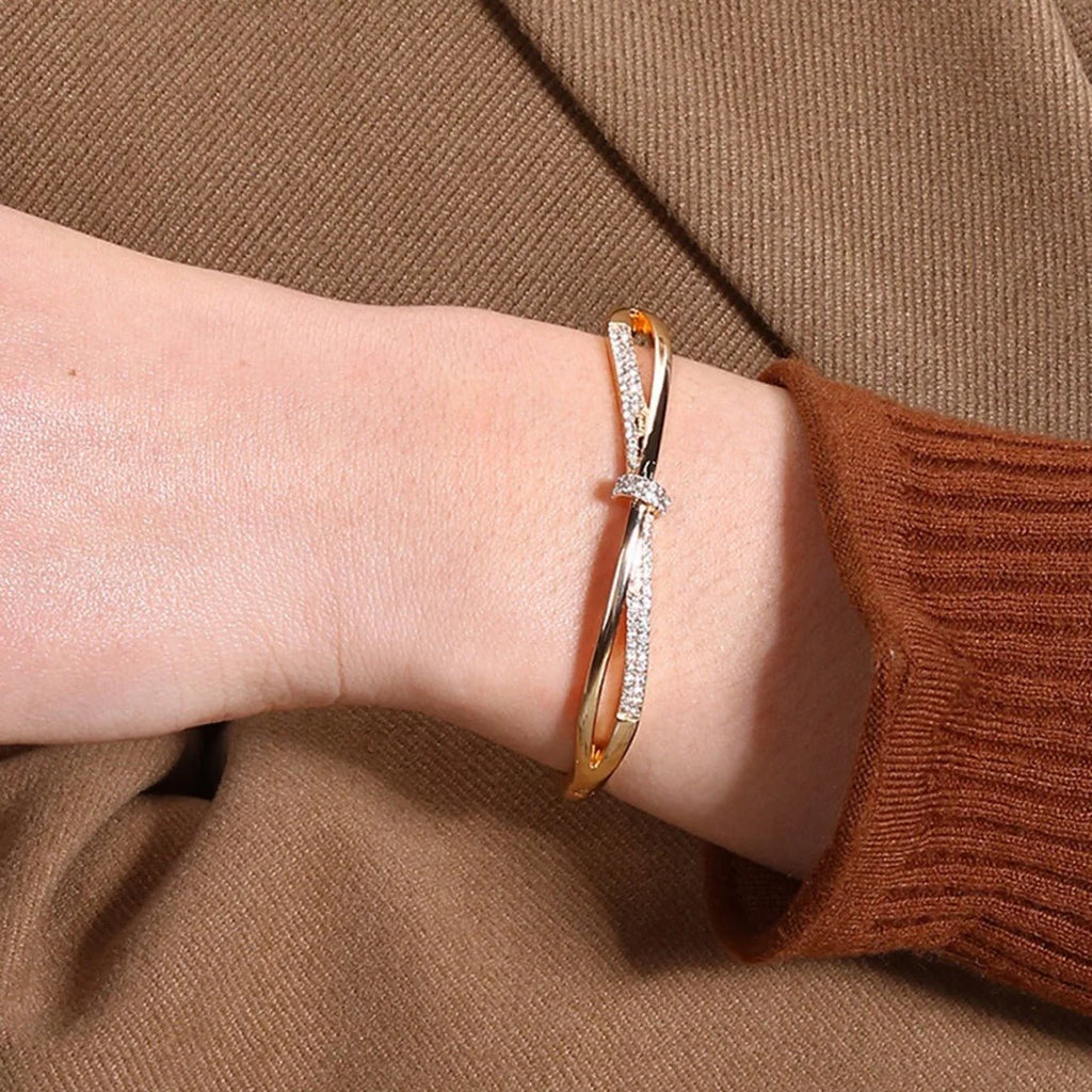 Elegant Gold Plated Crystal Bangle Bracelet – Affordable Luxury Jewelry for Women