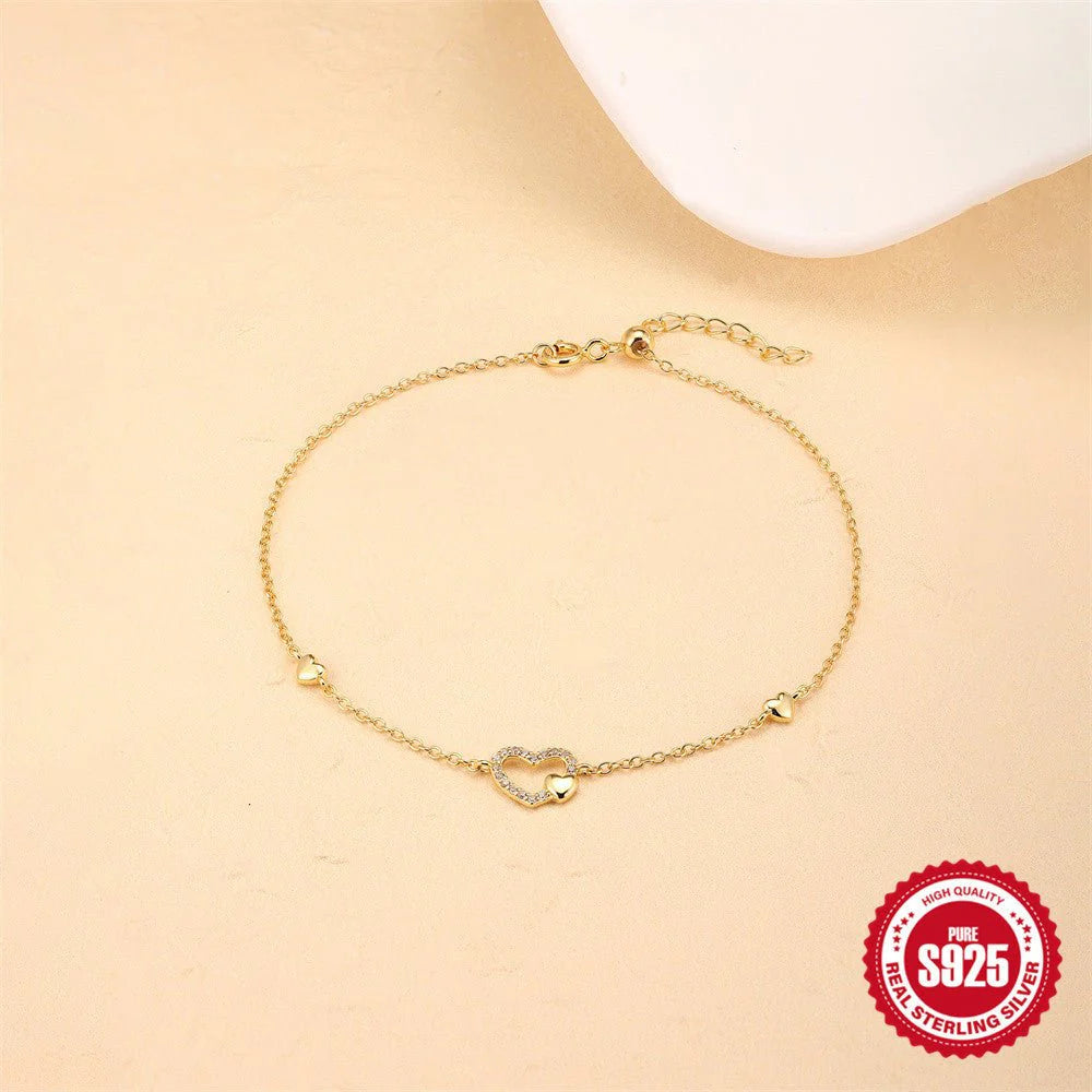 Luxury Hollow Heart Charm Bracelet – Sterling Silver Fashion Jewelry