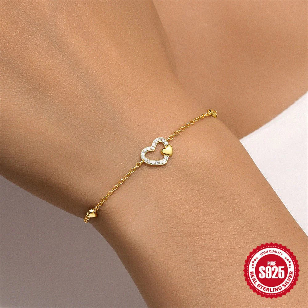 Luxury Hollow Heart Charm Bracelet – Sterling Silver Fashion Jewelry