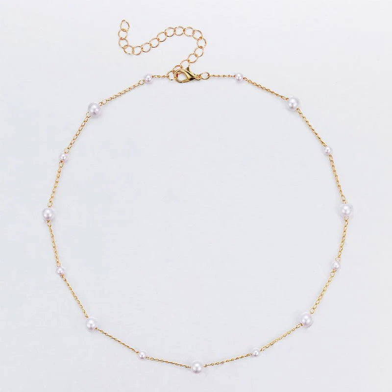 Classic Pearl Choker Necklace – Minimalist Gold Chain, Vintage-Inspired Luxury