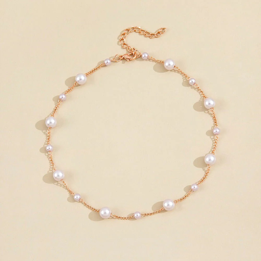 Classic Pearl Choker Necklace – Minimalist Gold Chain, Vintage-Inspired Luxury