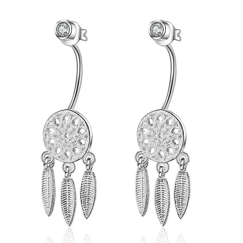 Trendy Bohemian Feather Dream Catcher Stud Earrings