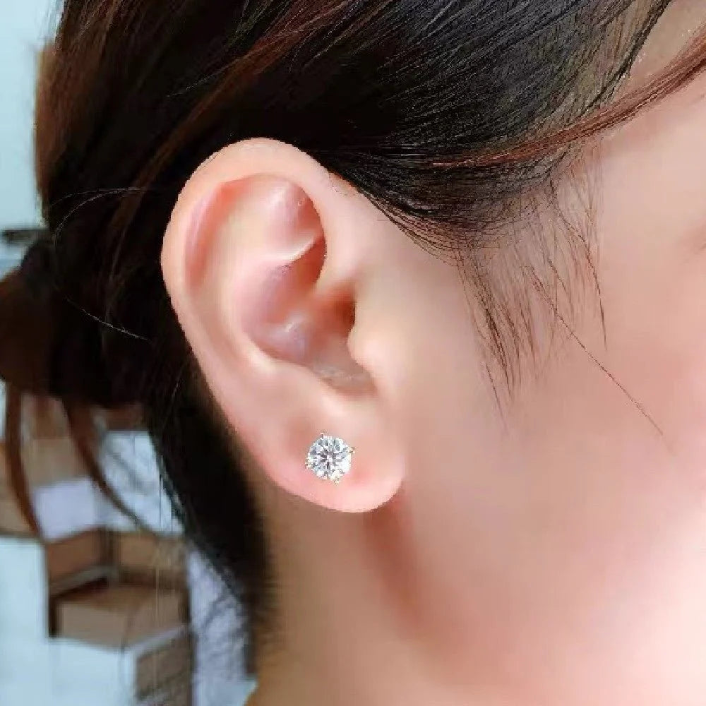 Luxury Sterling Silver Four-Claw Stud Earrings for Women