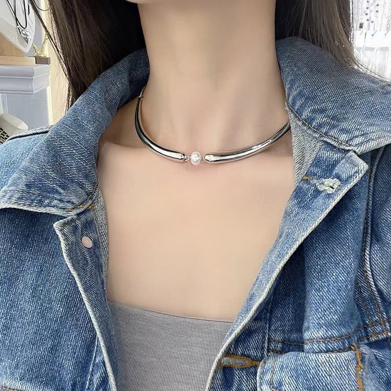 Luxury Minimalist Pearl Choker in Sterling Silver – Perfect Gift for Her"