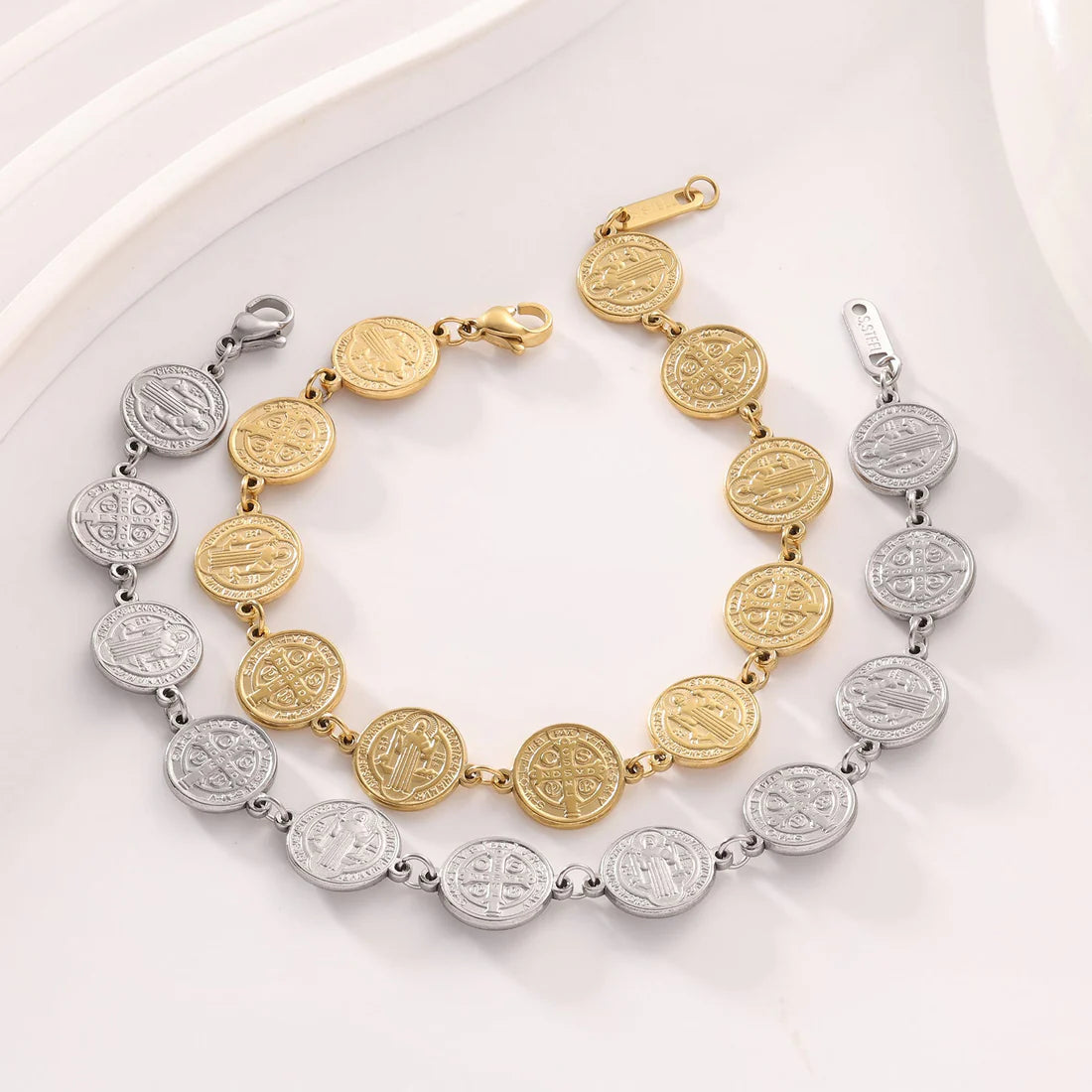 Dual Tone Gold & Silver Coin Portrait Bracelet for Women