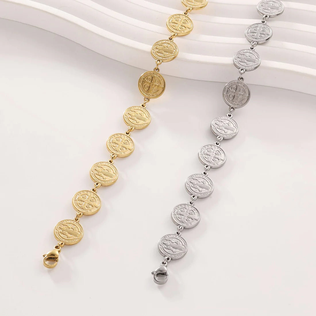 Dual Tone Gold & Silver Coin Portrait Bracelet for Women