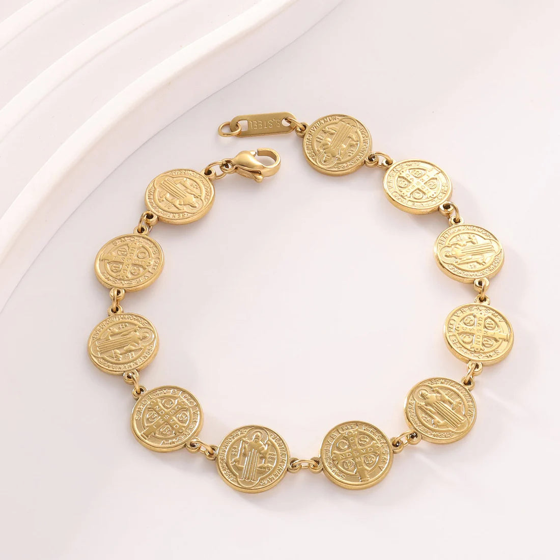 Dual Tone Gold & Silver Coin Portrait Bracelet for Women
